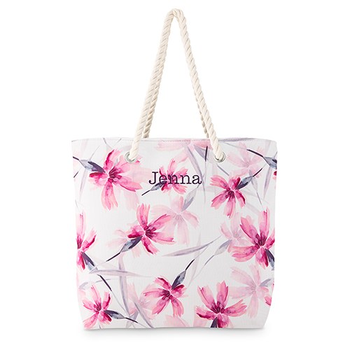 Floral Tote Bag Personalized Name Pink Purple Flowers Canvas Wedding B –  Sweet Blooms Decor