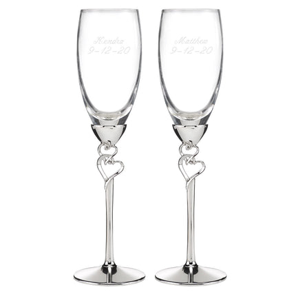 Personalized Rhinestone Hearts Bride and Groom Wedding Glass Set