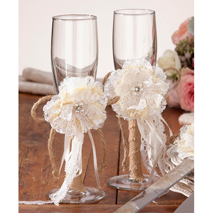 Rustic Burlap Bride Groom Wedding Glass Set